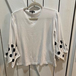 Y2K white polka dot flared sleeve top Angel L